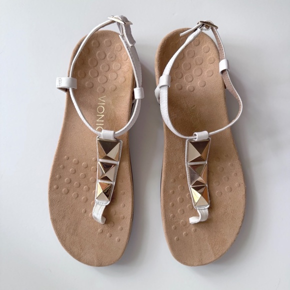 Vionic Rest Nala Leather T-Strap Orthotic Sandal White and Gold Size 9 - Picture 1 of 12